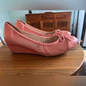 Cole Haan pink leather low wedge with grand OS comfort technology